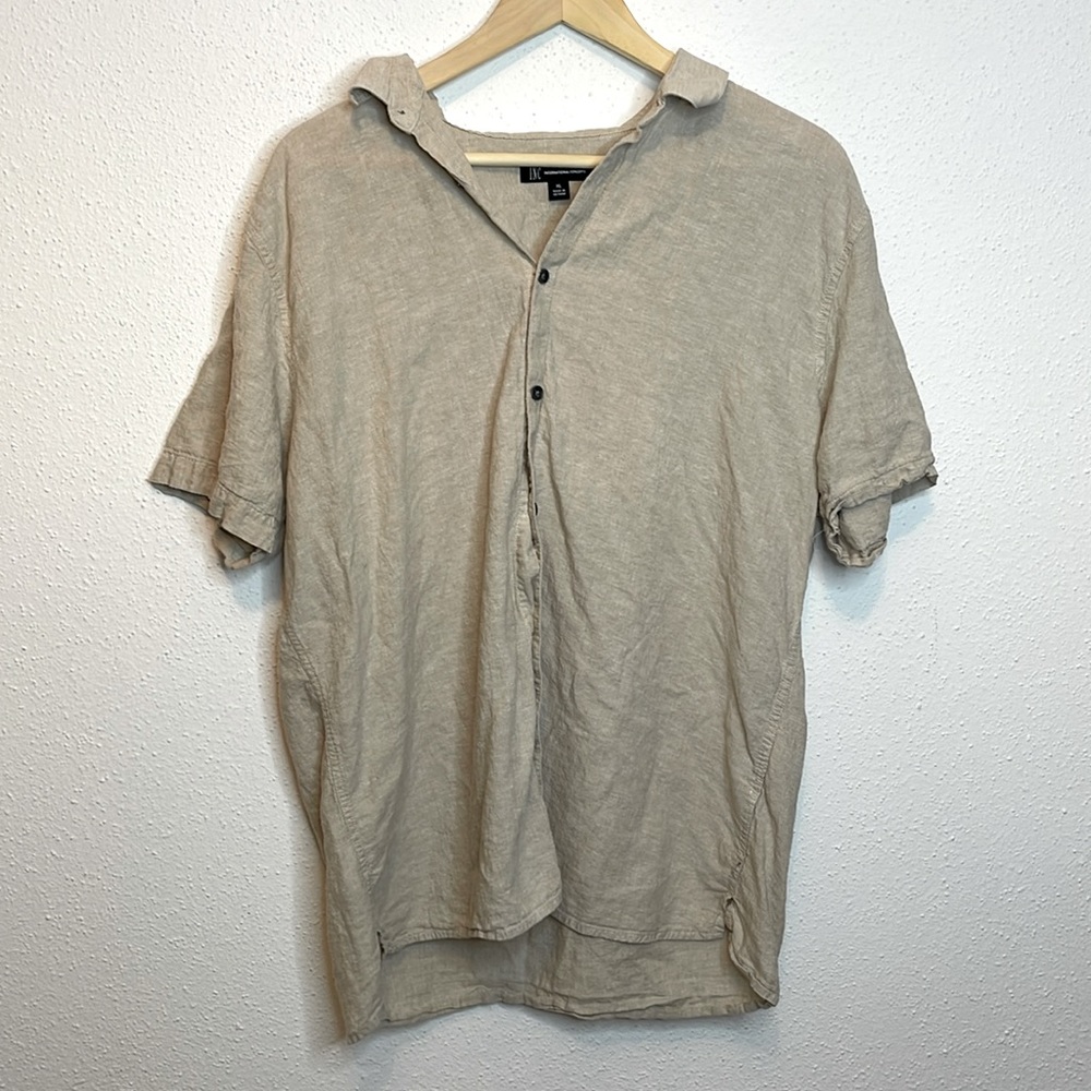 INC International Concepts Linen Blend Button Down Short Sleeve Shirt Size XL
